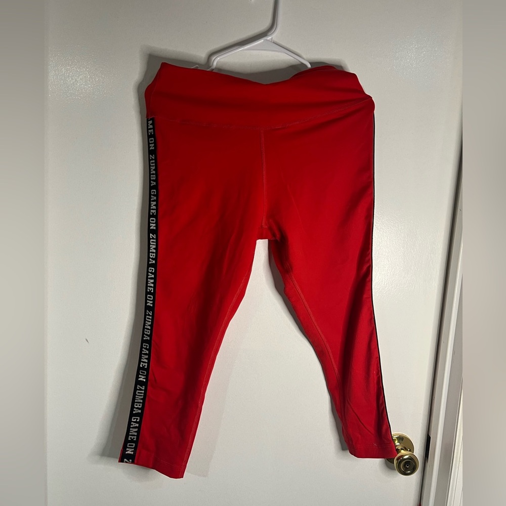Zumba Game On High Waisted Capri Leggings.  Previously loved. Red. Women’s sz L.